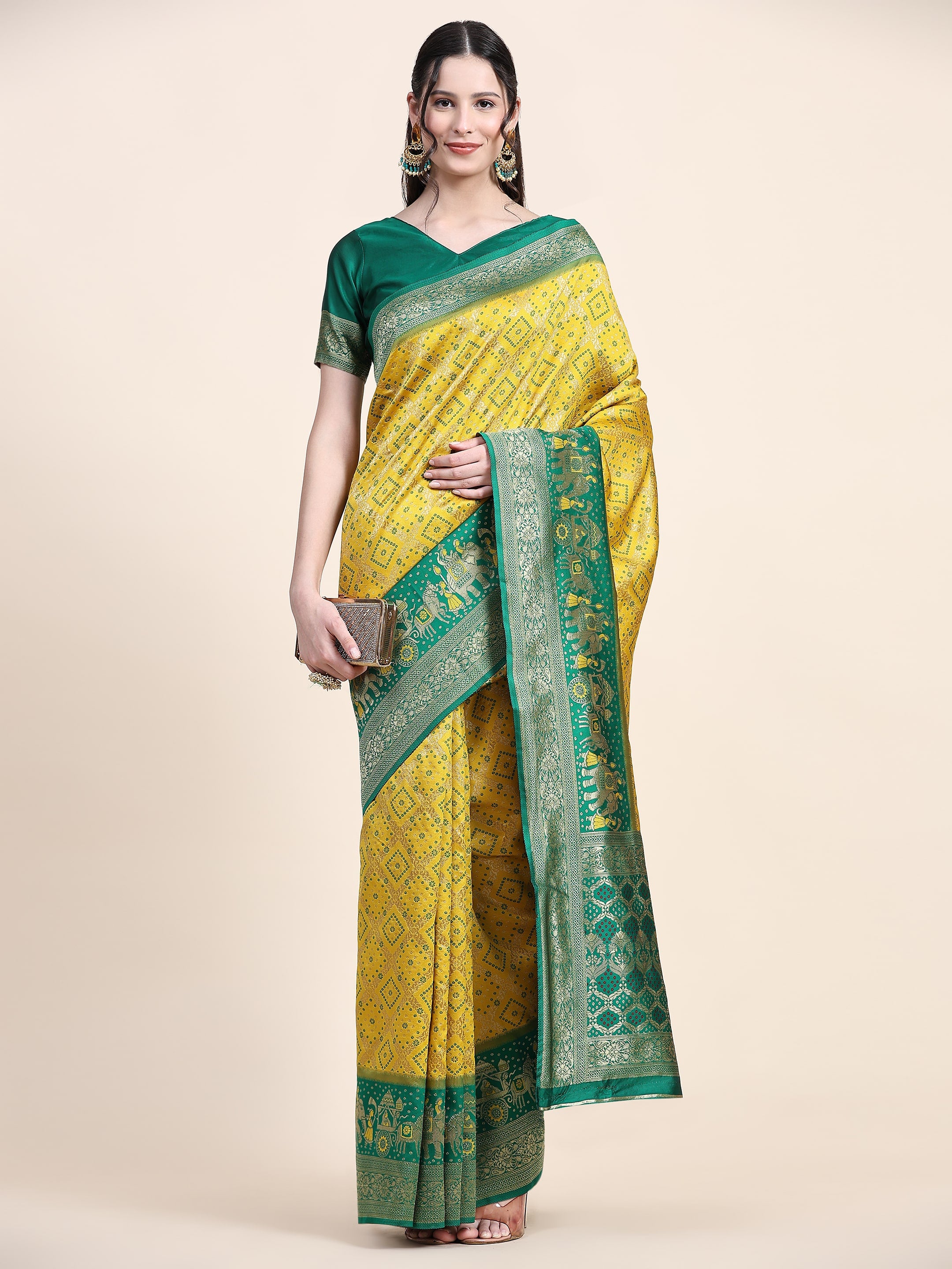 Vedant Vastram Patola Design KanchiPuram Silk Saree For Women - Yellow - Distacart