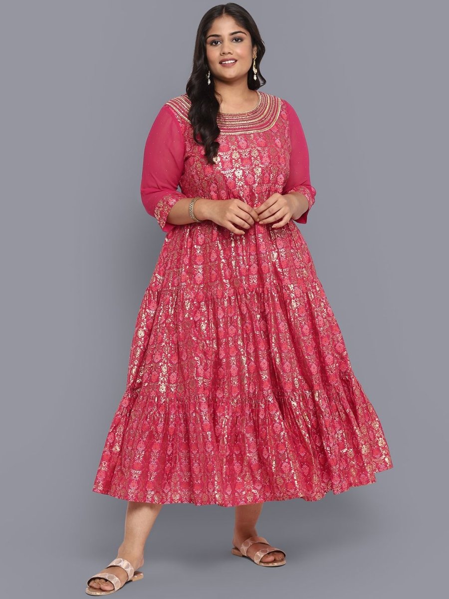 AURELIA Pink Ethnic Motifs A-Line Midi Dress - Distacart