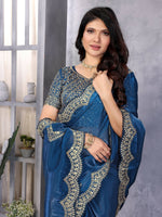 Thumbnail for Vastranavya Blue Embroidery Work Shimmer Chiffon Saree with Unstitched Blouse