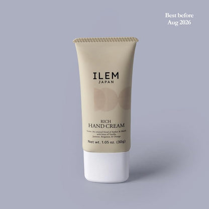 ILEM JAPAN Rich Hand Cream For Men & Women | Best Before Aug 2026 | Hyaluronic Acid & Avocado Oil | For Dry & Rough Hand | All Skin Type Soft Moisturizer Cream - 30g