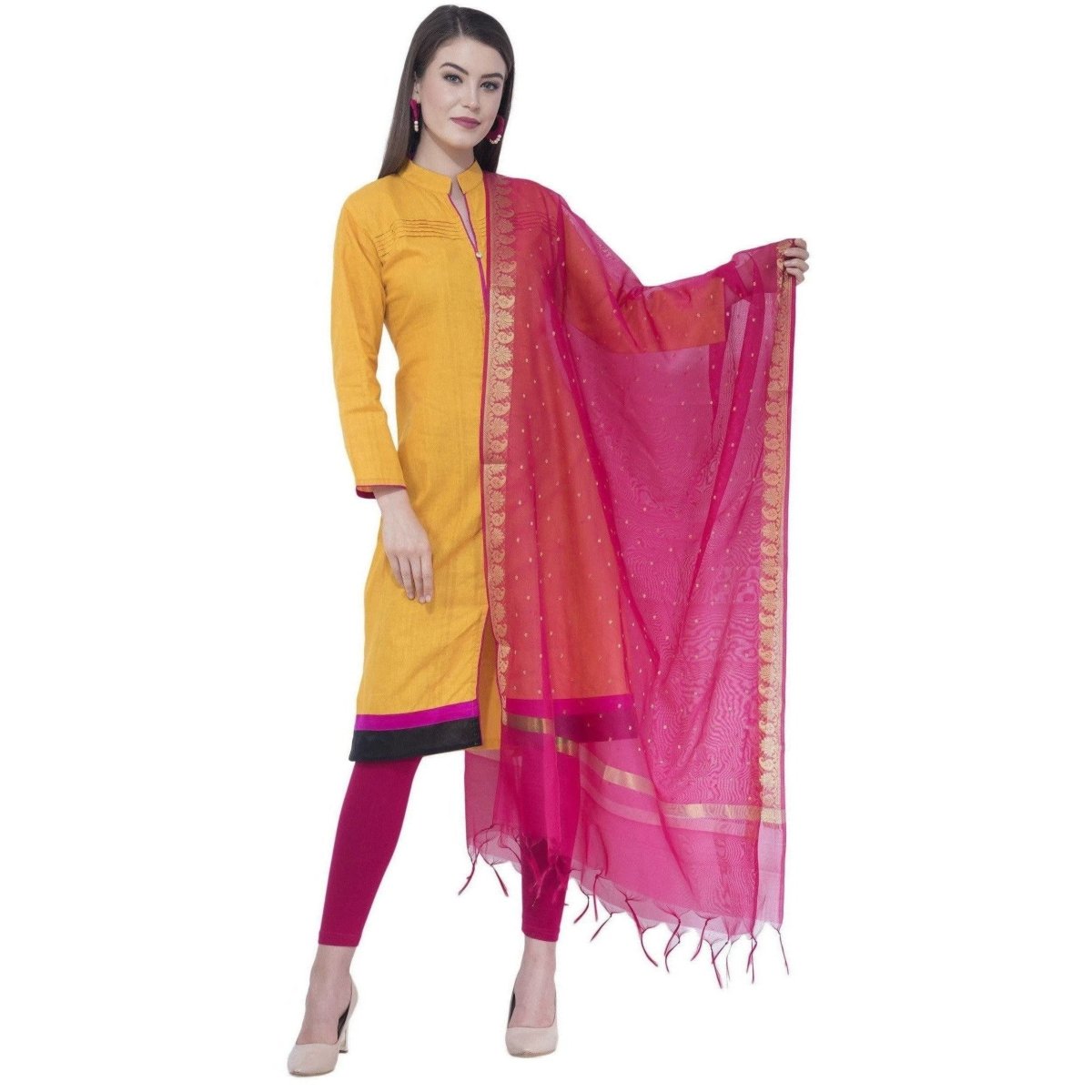 A R SILK Magenta Color Vns Border Buti Dupattas and Chunnis