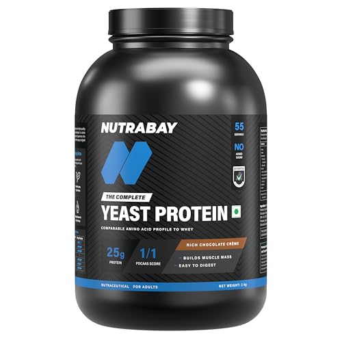 Nutrabay Yeast Protein Powder - , Rich Chocolate Crème | 25g Protein & 6.7g BCAA Per Scoop | All 9 EAAs | PDCAAS of 1 | Lactose Free, Soy Free | Superior Muscle Growth & Recovery