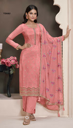 Thumbnail for Anaita Pink Silk Embroidered Stitched Salwar Suit - Distacart