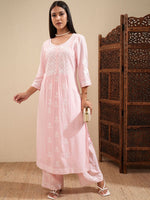 Thumbnail for Vishudh Ethnic Motifs Embroidered Thread Work Straight Kurta With Palazzos