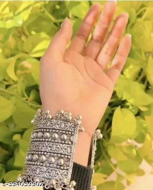 Tehzeeb Creations Women's Silver Colour Oxidised Kada Afghani Style Bangle - Distacart