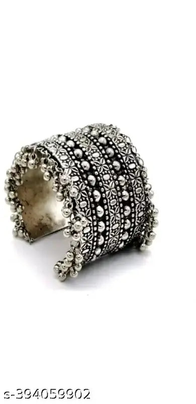 Tehzeeb Creations Women's Silver Colour Oxidised Kada Afghani Style Bangle