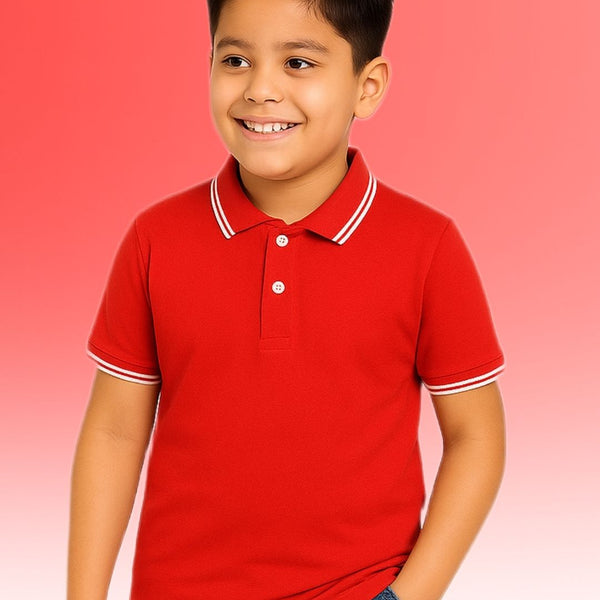 Chilins Kids Solid Polo Tshirt, Color- Red