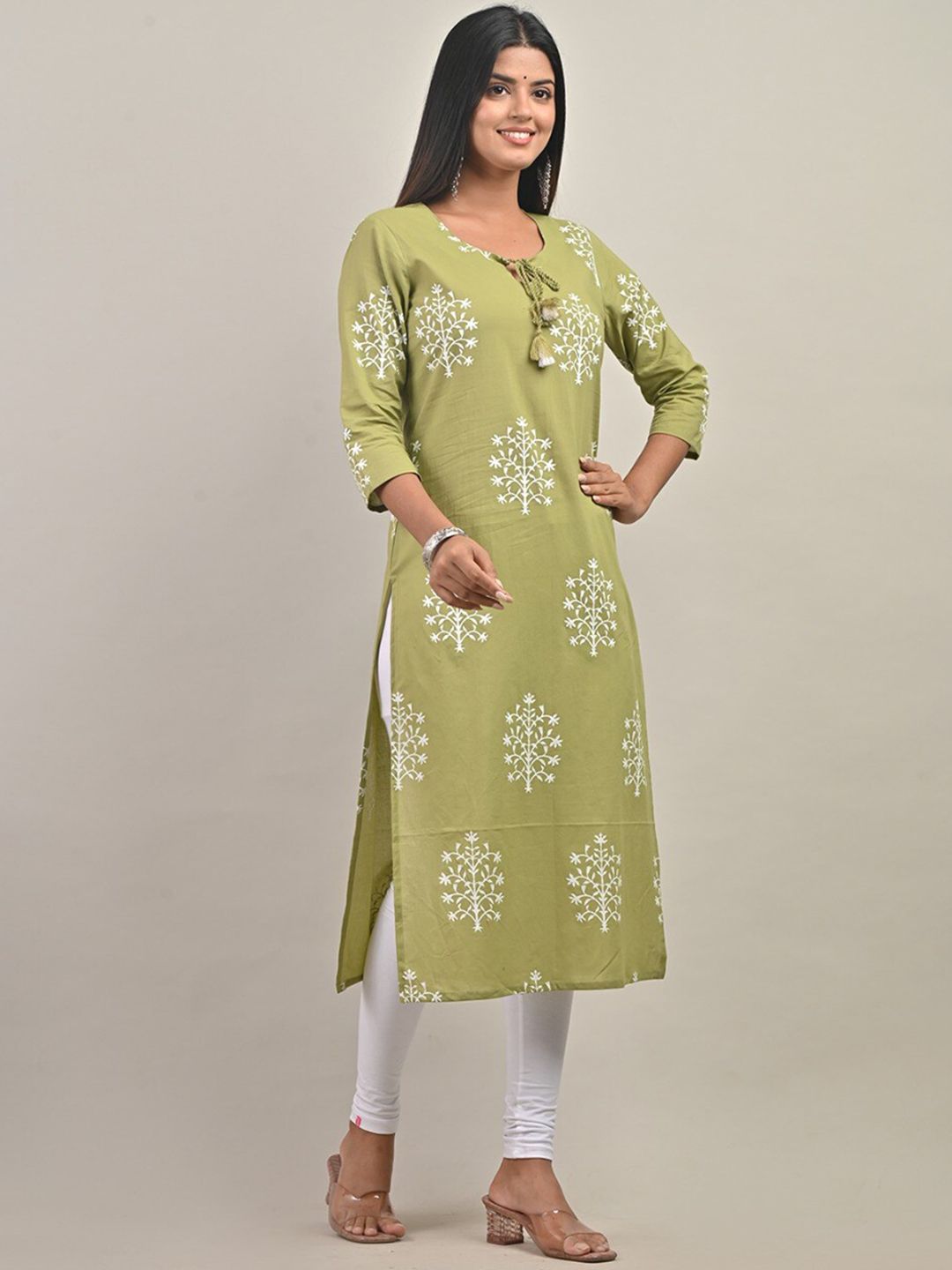 Swasti Tie-Up Neck Floral Printed Pure Cotton Kurta