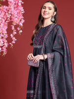 Thumbnail for Anouk Floral Printed A-Line Kurta With Trousers & With Dupatta - Distacart