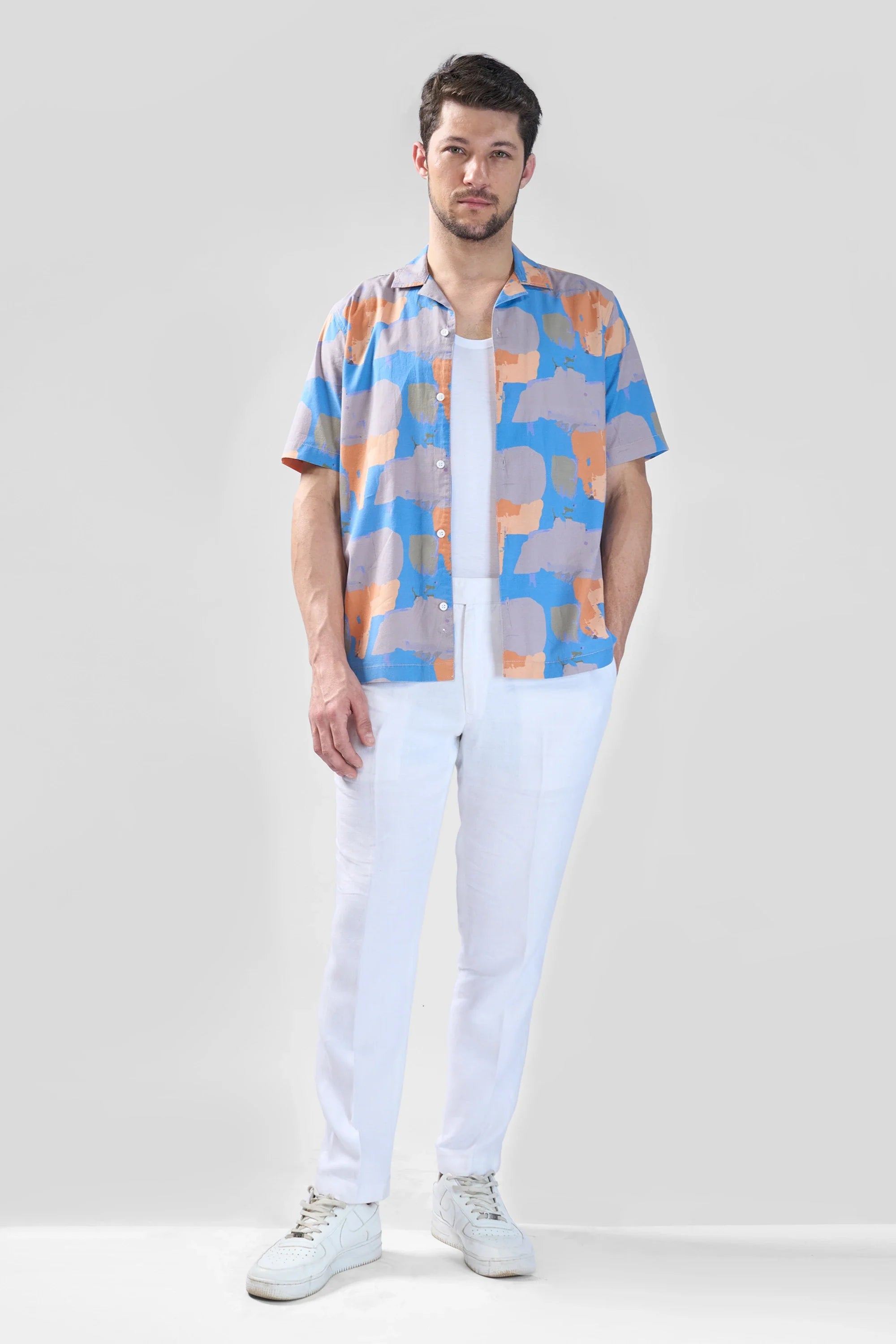 Xkind Blue Abstract Printed Relaxed Fit Shirt