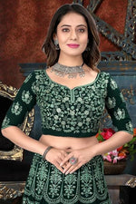 Thumbnail for Jyoti Fashion Beautiful Bottle Green Faux Georgette 3MM Sequins with Thread & Jari Embroidery Lehenga Choli with Dupatta - Distacart
