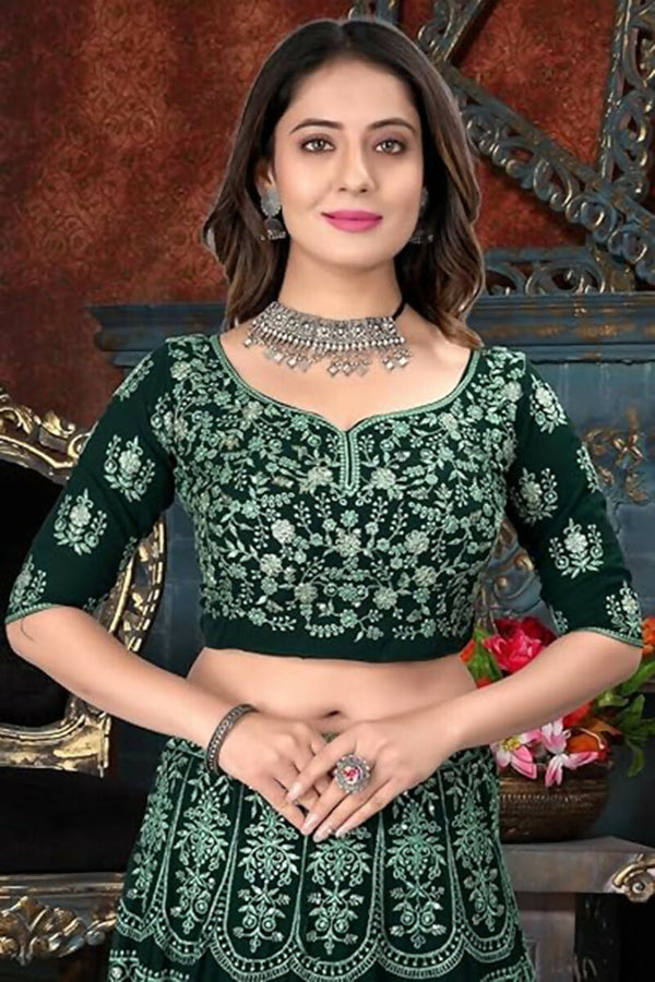 Jyoti Fashion Beautiful Bottle Green Faux Georgette 3MM Sequins with Thread & Jari Embroidery Lehenga Choli with Dupatta - Distacart