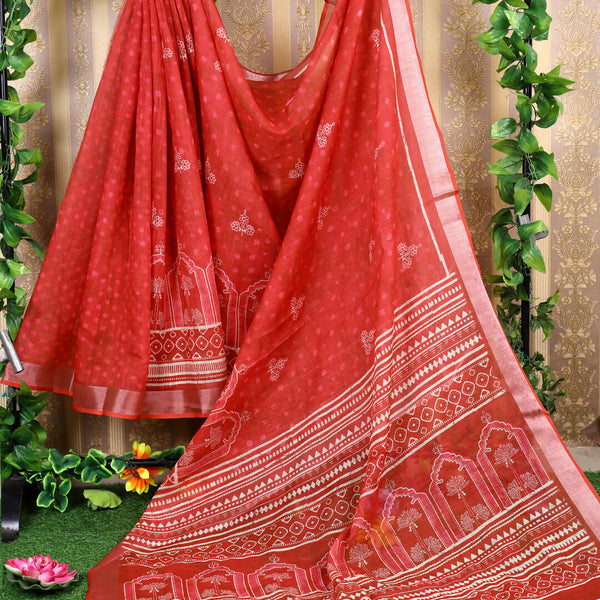 Astita Cotton Red Saree
