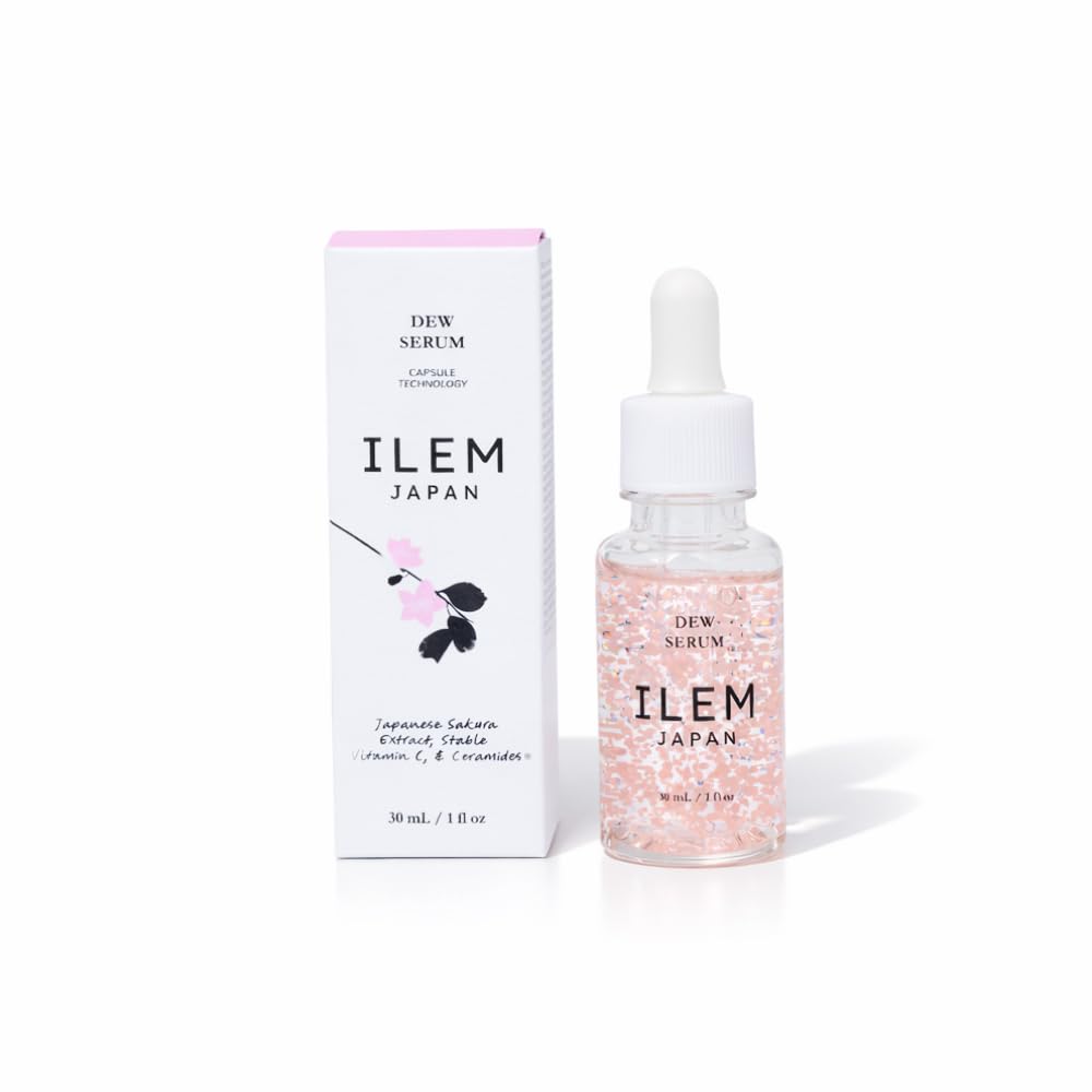 ILEM JAPAN Dew Serum | Capsule Technology Face Serum with Sakura Extract, Niacinamide, Hyaluronic Acid, Stable Vitamin C & Ceramides | Made in Japan