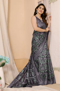 Thumbnail for Aafreen Partywear Designer Grey Khadi Fancy Saree - Distacart