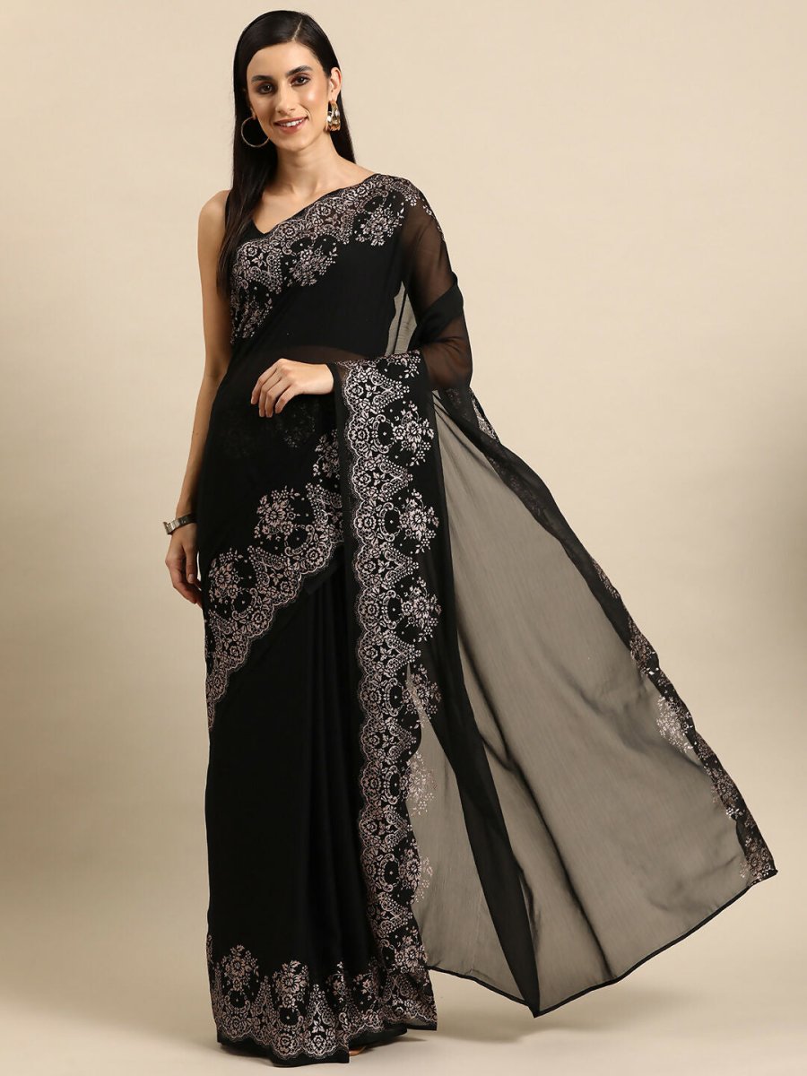 Ahalyaa Women's Traditional Semi Stitch Saree - Black - Distacart