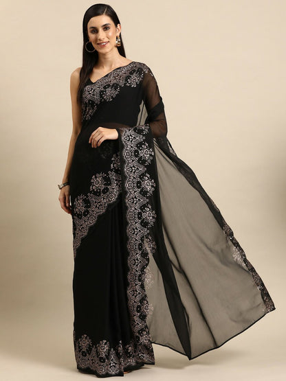 Ahalyaa Women's Traditional Semi Stitch Saree - Black - Distacart