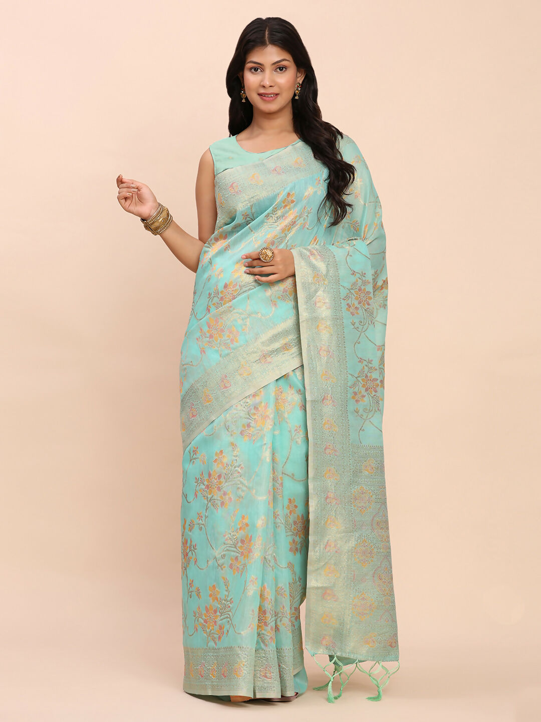 Astita Linen Cotton Sea Green Saree