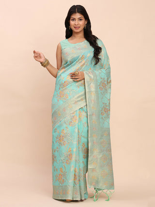 Astita Linen Cotton Sea Green Saree