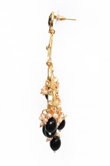 New Stylish Ethnic Partywear Black Hoops Kundan Earrings for Womens by House of Ree - Distacart
