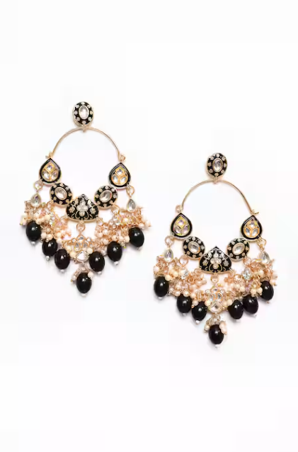 New Stylish Ethnic Partywear Black Hoops Kundan Earrings for Womens by House of Ree - Distacart