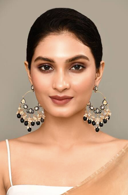 New Stylish Ethnic Partywear Black Hoops Kundan Earrings for Womens by House of Ree - Distacart