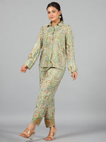 Thumbnail for Juniper Women Green Kasturi Silk Printed Co-Ord Set - Distacart