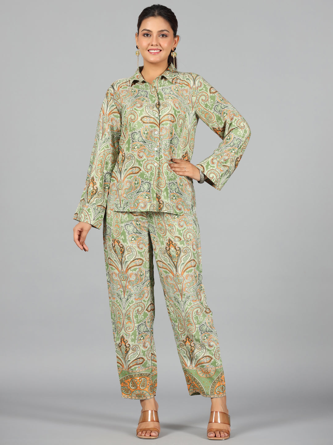 Juniper Women Green Kasturi Silk Printed Co-Ord Set - Distacart