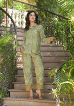 Thumbnail for Juniper Green Floral Printed Kasturi Top & Palazzo With Buttons - Distacart