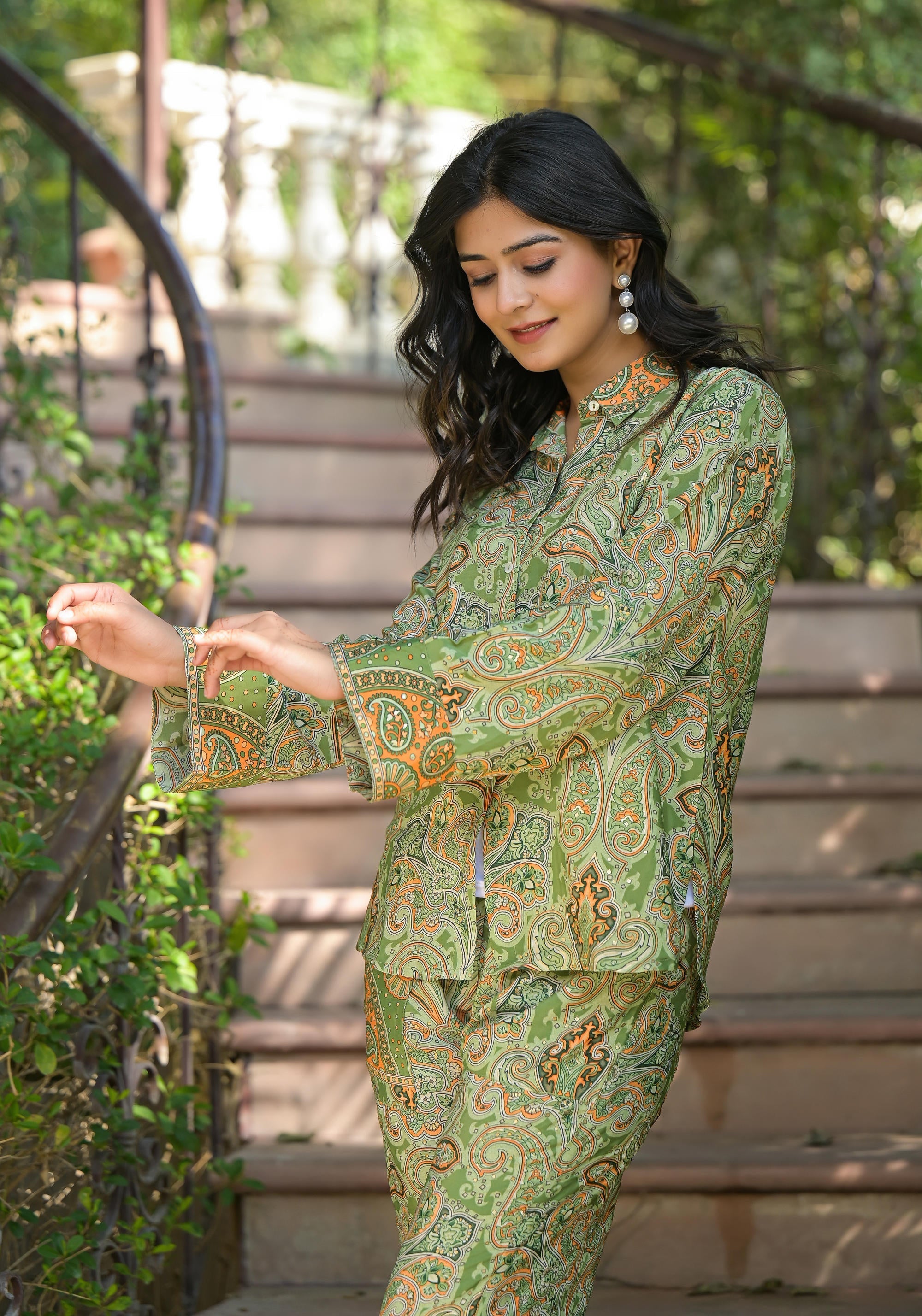 Juniper Green Floral Printed Kasturi Top & Palazzo With Buttons - Distacart