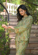 Thumbnail for Juniper Green Floral Printed Kasturi Top & Palazzo With Buttons - Distacart
