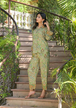 Thumbnail for Juniper Green Floral Printed Kasturi Top & Palazzo With Buttons - Distacart
