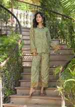 Thumbnail for Juniper Green Floral Printed Kasturi Top & Palazzo With Buttons - Distacart