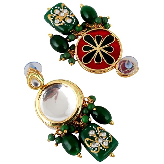 Tehzeeb Creations Back Meenakari Gold-Polished Earring Jewellery Set Uncut Kundan Big Faux Kundan Dibbi Kundan Choker Necklace Set - Distacart