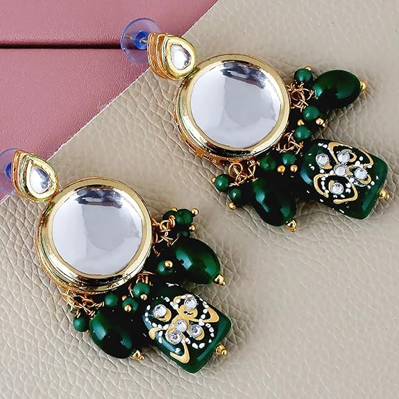 Tehzeeb Creations Back Meenakari Gold-Polished Earring Jewellery Set Uncut Kundan Big Faux Kundan Dibbi Kundan Choker Necklace Set - Distacart
