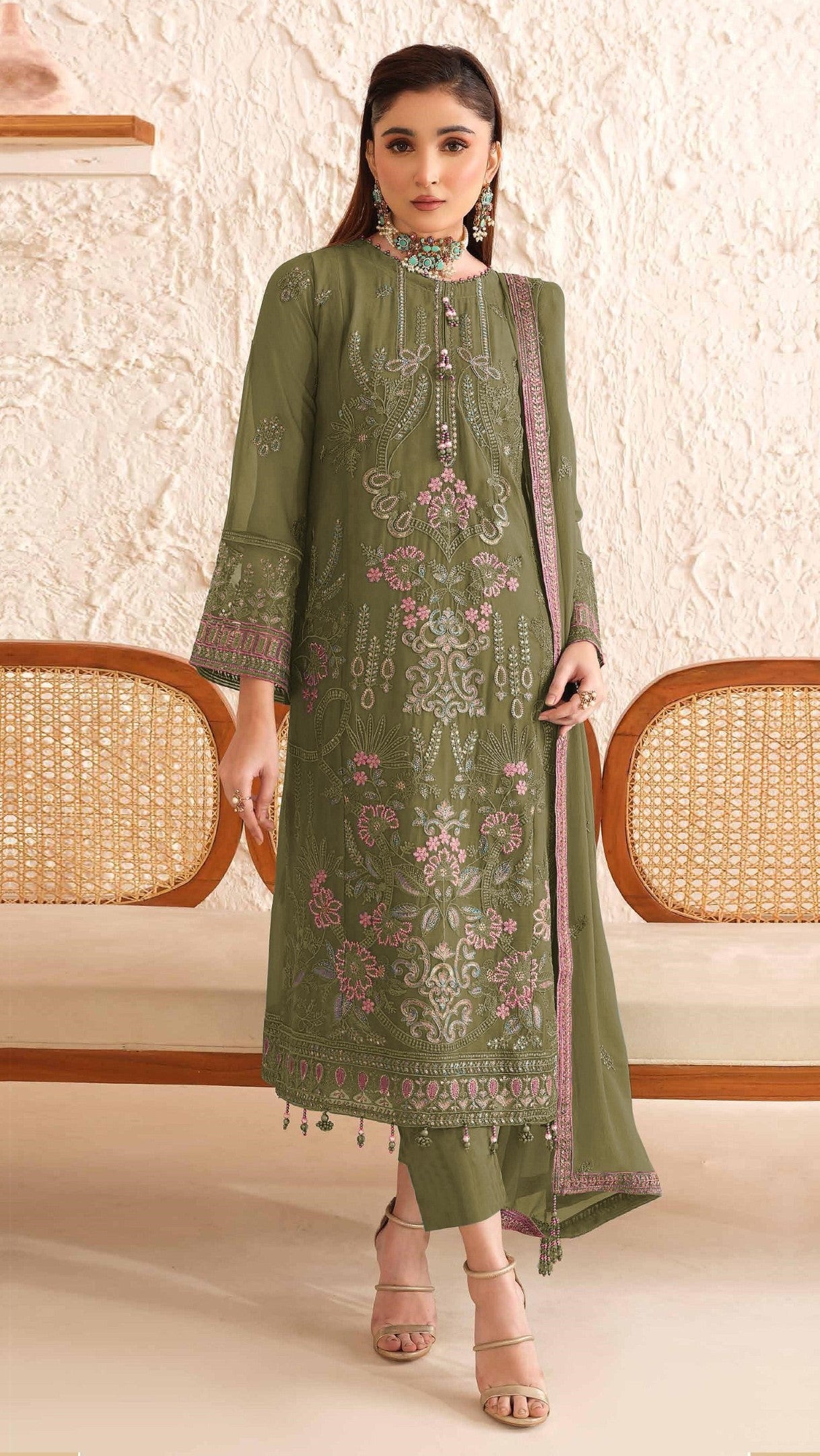 Anaita Mehendi Fox Georgette Suit With Embroidered Sequence Work - Distacart