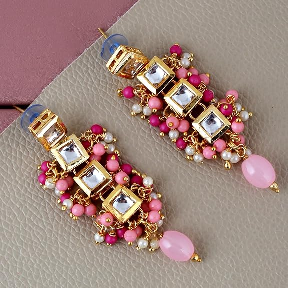 Tehzeeb Creations Back Meenakari Gold-Polished Square Shape Tika Earring Jewellery Set Uncut Kundan Big Faux Kundan Dibbi Kundan Choker Necklace Set - Distacart