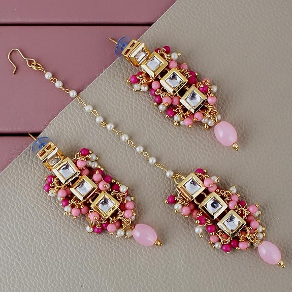 Tehzeeb Creations Back Meenakari Gold-Polished Square Shape Tika Earring Jewellery Set Uncut Kundan Big Faux Kundan Dibbi Kundan Choker Necklace Set