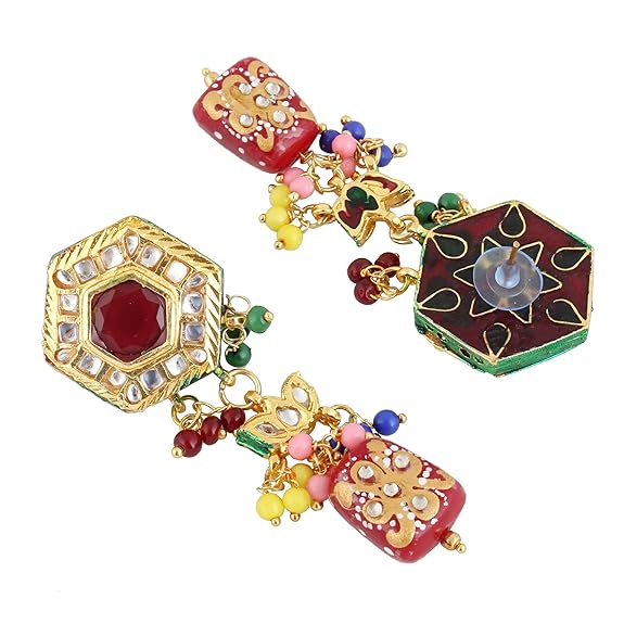 Tehzeeb Creations Back Meenakari Gold-Polished MultiColor Tika Earring Jewellery Set Uncut Kundan Choker Necklace Set - Distacart