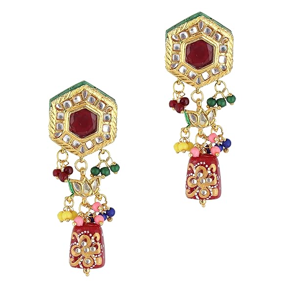 Tehzeeb Creations Back Meenakari Gold-Polished MultiColor Tika Earring Jewellery Set Uncut Kundan Choker Necklace Set - Distacart