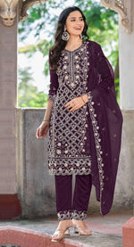 Thumbnail for Anaita Purple Chiffon Suit With Embroidered Sequence Work - Distacart