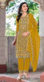 Thumbnail for Anaita Yellow Chiffon Suit With Embroidered Sequence Work - Distacart