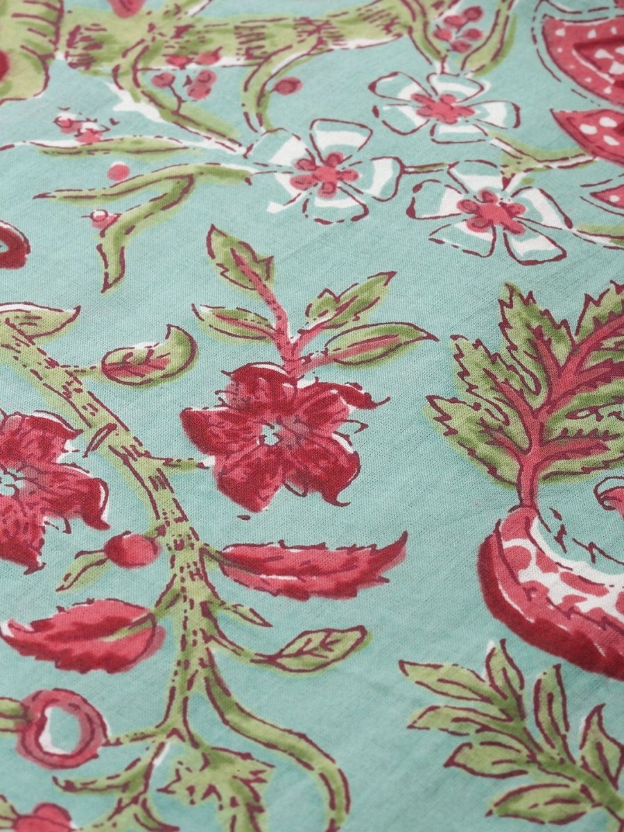 Anouk Women Turquoise Blue Floral Printed Pure Cotton Kurta with Trousers - Distacart