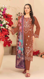 Thumbnail for Anaita Orange Cambric Cotton Suit With Embroidered & Khatli Work - Distacart