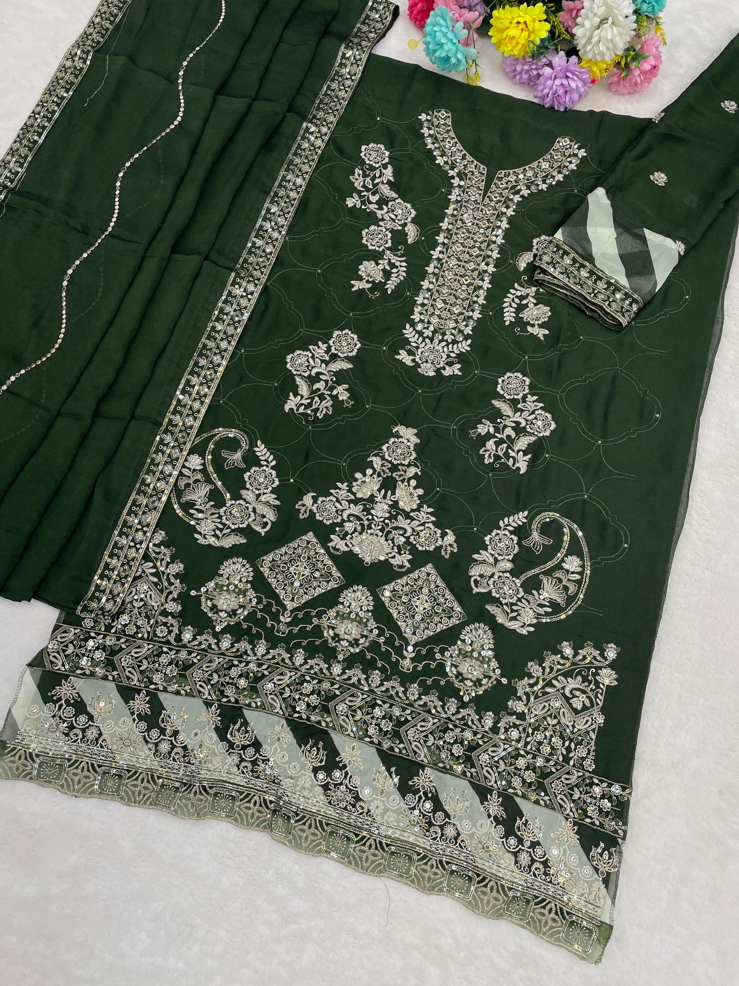 Anaita D Green Rangoli Silk Suit with Embroidery & Sequence Work - Distacart