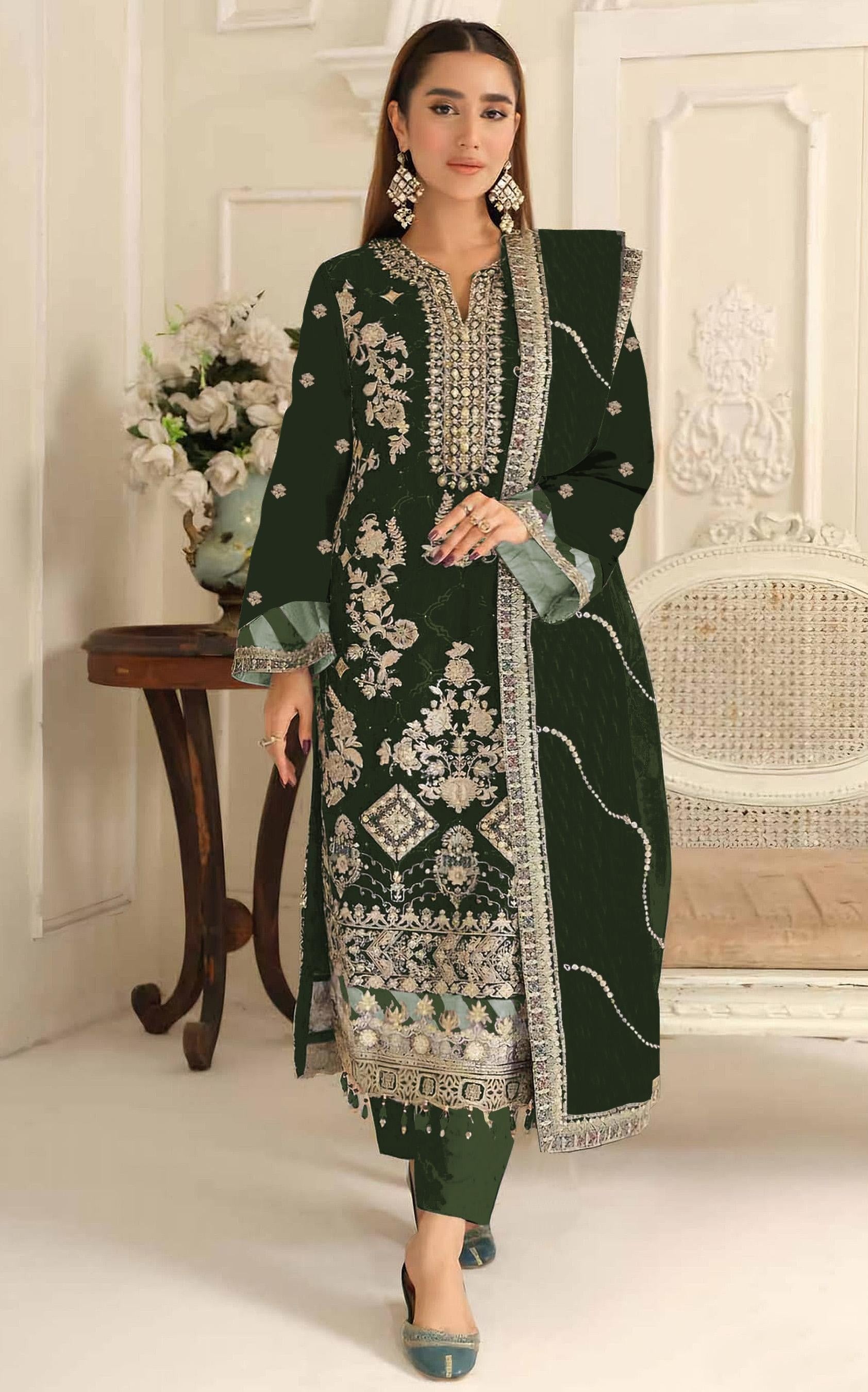 Anaita D Green Rangoli Silk Suit with Embroidery & Sequence Work - Distacart