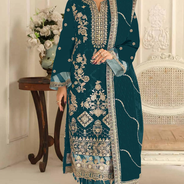 Anaita T Blue Rangoli Silk Suit with Embroidery & Sequence Work - Distacart