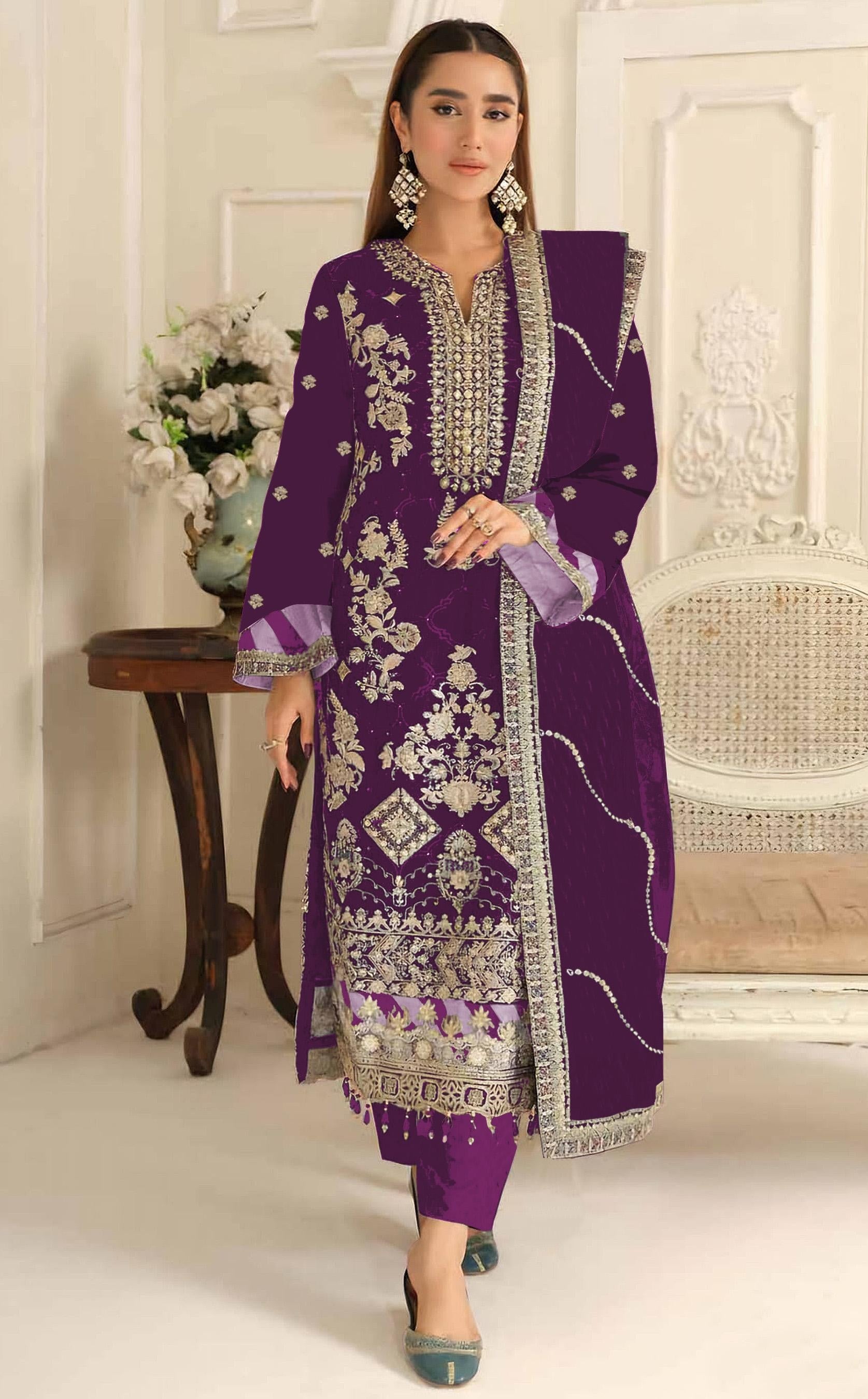 Anaita Purple Rangoli Silk Suit with Embroidery & Sequence Work - Distacart