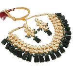 Thumbnail for Tehzeeb Creations Back Meenakari Gold-Polished Tika Earring Combo Uncut Big Faux Kundan Choker Necklace set - Distacart