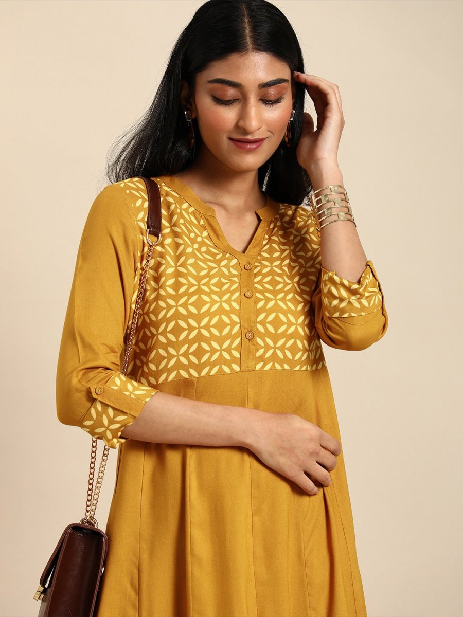 All About You Women Brown & Cream Printed Kurta with Trousers - Distacart